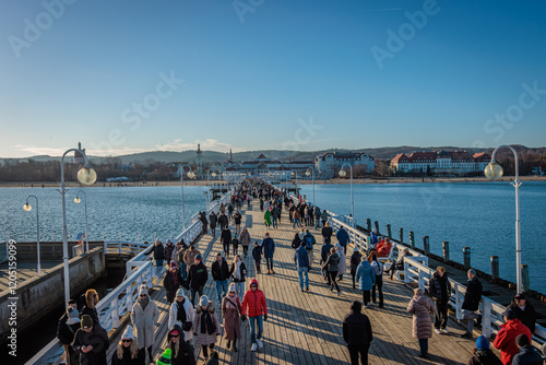 Sopot, Poland - December 25 2024 "Winter walk on pier in Sopot"