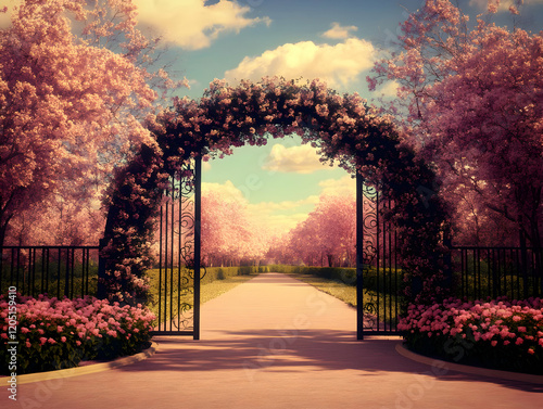 Wrought Iron Gate Opens to ...