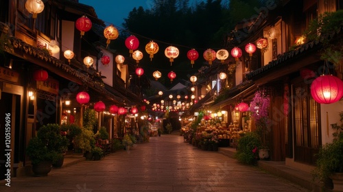 Illuminated Asian Street Night Scene with Lanterns (1)