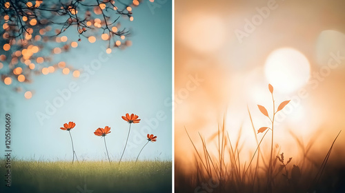 Flowers and grass with ligh...