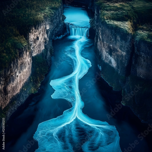 Glowing Blue Waterfall Flow...