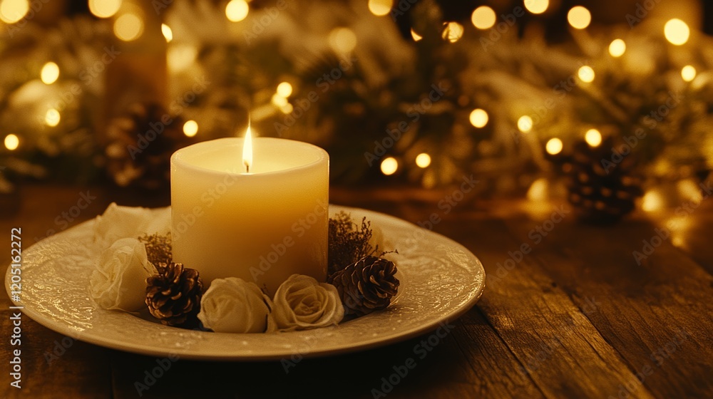Illuminated Candle with Festive Floral Arrangement Illuminated Candle with Festive Floral Arrangement