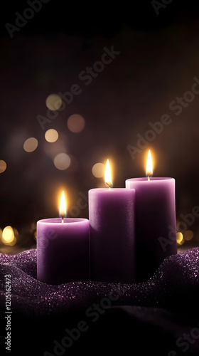 Three Purple Candles Glow W...