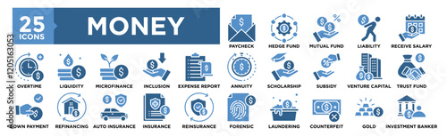 Money icon collection set. Containing design finance, money, business, financial, banking, investment	