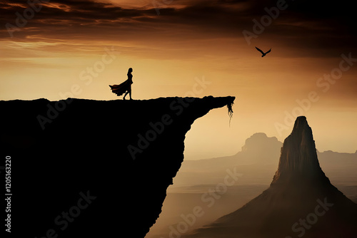Silhouetted Woman Walks on ...