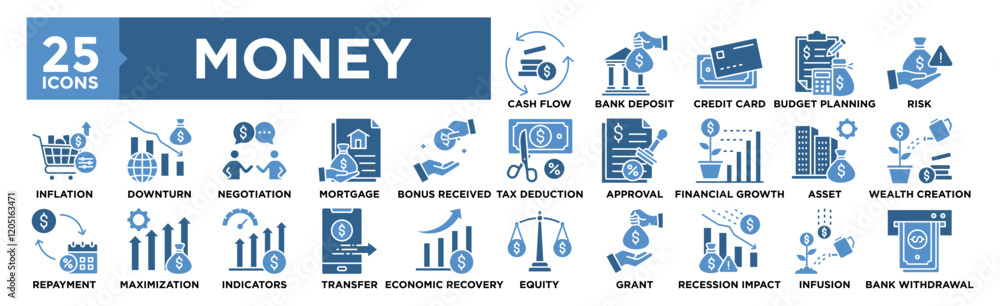 Money icon collection set. Containing design finance, money, business, financial, banking, investment Money icon collection set. Containing design finance, money, business, financial, banking, investment