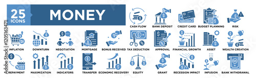 Money icon collection set. Containing design finance, money, business, financial, banking, investment