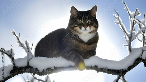 Tabby cat sits serenely on ...