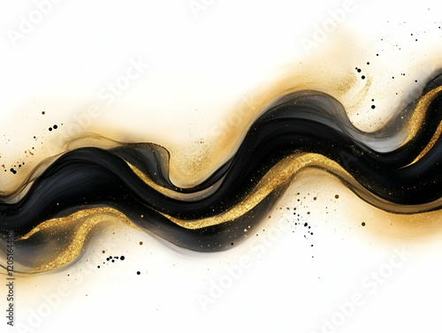 Abstract Black and Gold Ink...