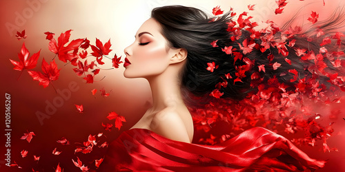 Woman with Flowing Hair and...