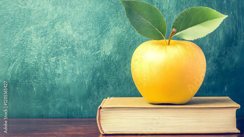 Yellow Apple Sits Atop a Bo...