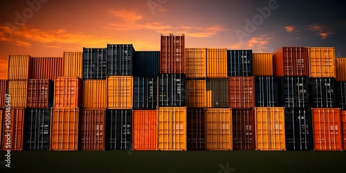 Stacked Cargo Containers at...