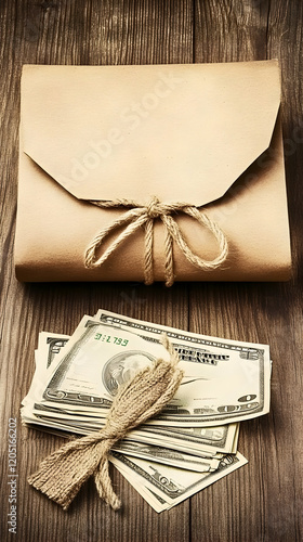 Envelope and Stack of Cash ...
