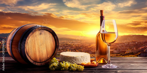 Wine, cheese, and grapes cr...