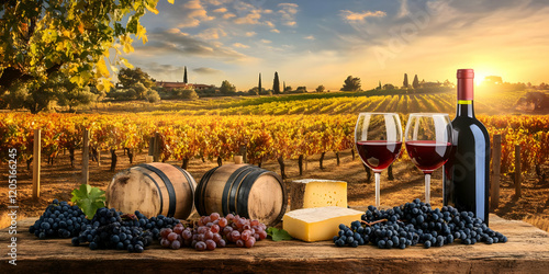 Red Wine, Cheese, Grapes, a...