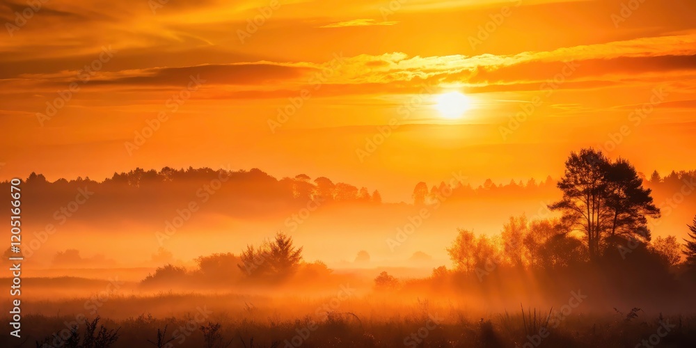 Artistic orange gradient background showcases a peaceful sunset silhouette, soft nature photography. Artistic orange gradient background showcases a peaceful sunset silhouette, soft nature photography.
