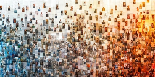 Large collage, portrait of reusable smiling businessmen. There are many happy faces of modern people in the mosaic collection.