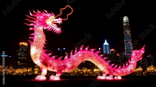 Illuminated Dragon Lantern Festival Cityscape Night