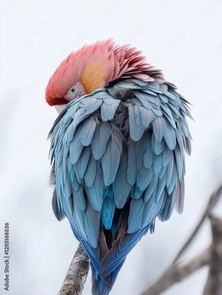 Fototapeta premium A colorful parrot perched on a branch, showcasing vibrant feathers in a serene setting.