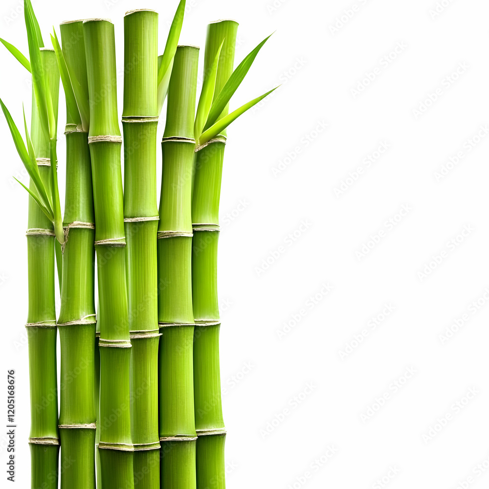 Green Bamboo Stalks Stand Tall and Vibrant Against a Clean White Background Green Bamboo Stalks Stand Tall and Vibrant Against a Clean White Background