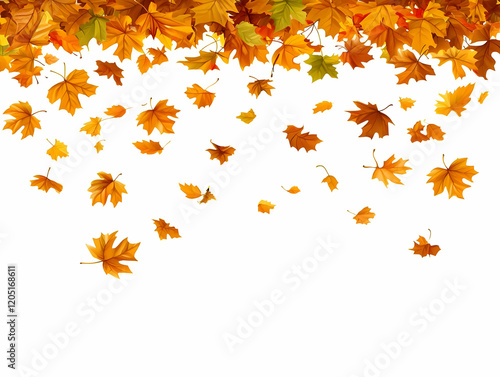 Falling Autumn Leaves Create a Serene Backdrop Against a Clean White Canvas
