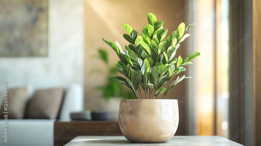 Fototapeta premium Lush Green Plant in a Light Beige Pot