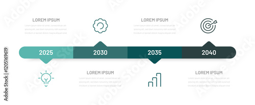 Timeline  infographic. Horizontal four-step diagram for presentation. The concept of achieving the company's success in 4 stages.