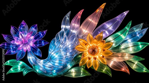Illuminated Floral Bird Lantern Festival Display