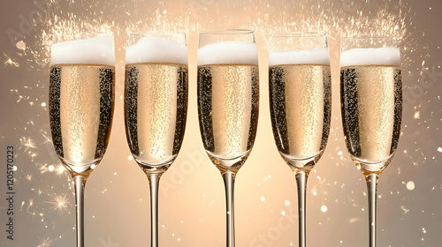 Five Champagne Flutes Fille...