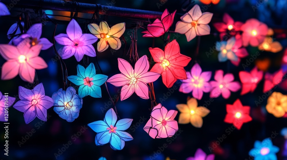 Illuminated Floral Lanterns Night Festive Display Illuminated Floral Lanterns Night Festive Display