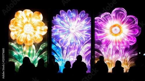 Illuminated Floral Light Displays Night Silhouettes