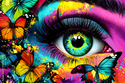 Vibrant Eye with Butterflie...