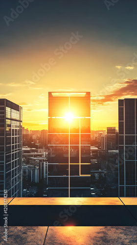 Cityscape at Sunset Reflect...