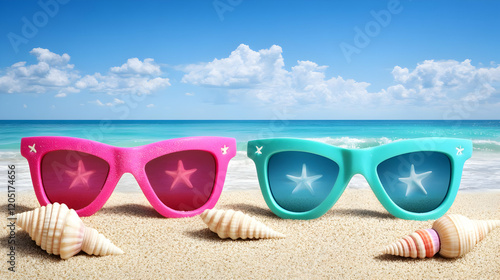 Colorful Sunglasses Rest on...