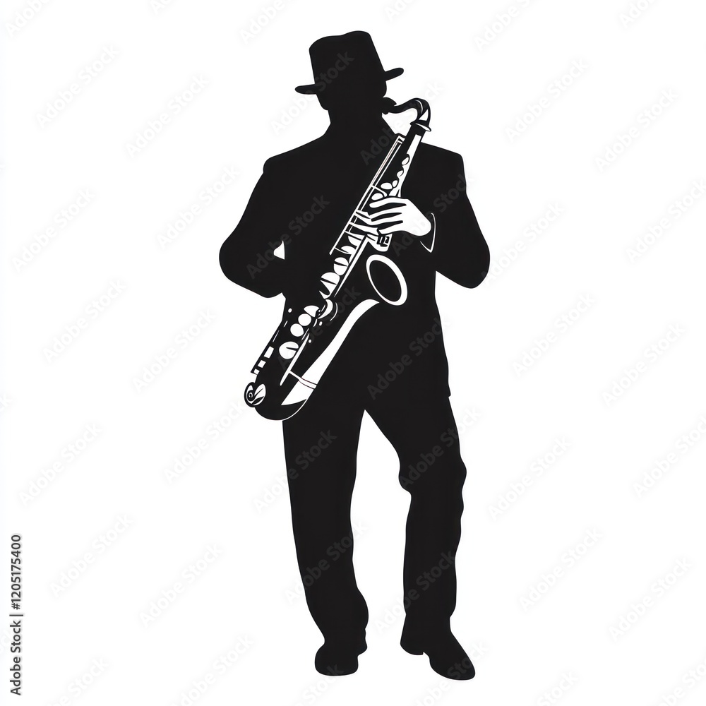 Fototapeta premium Saxophonist silhouette playing jazz on stage. (1)