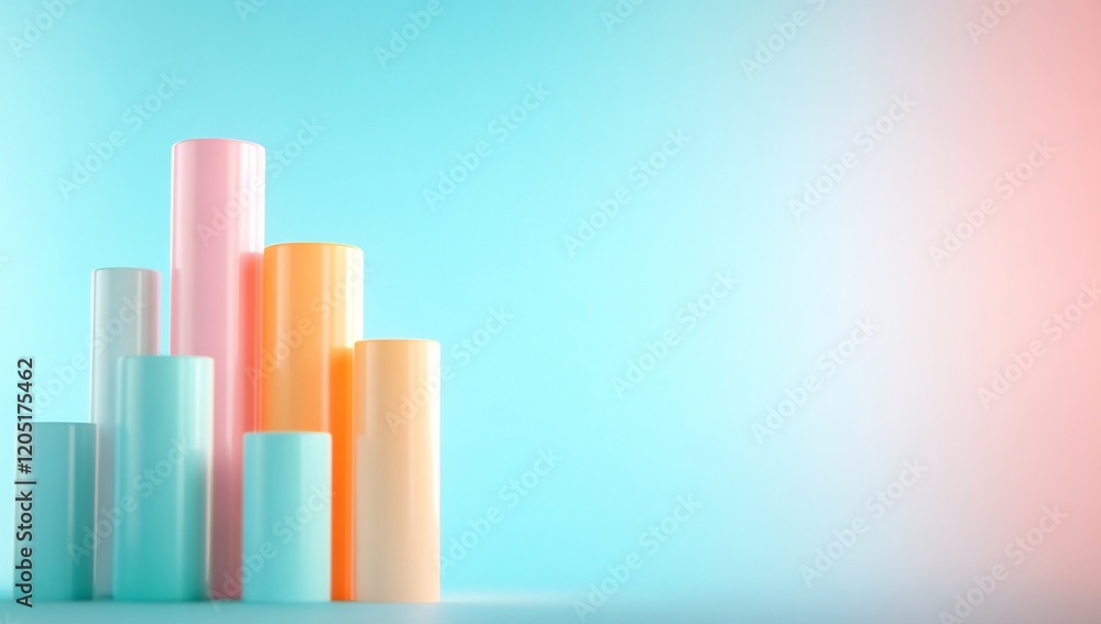 Pastel cylinders, gradient background, product display, presentation Pastel cylinders, gradient background, product display, presentation