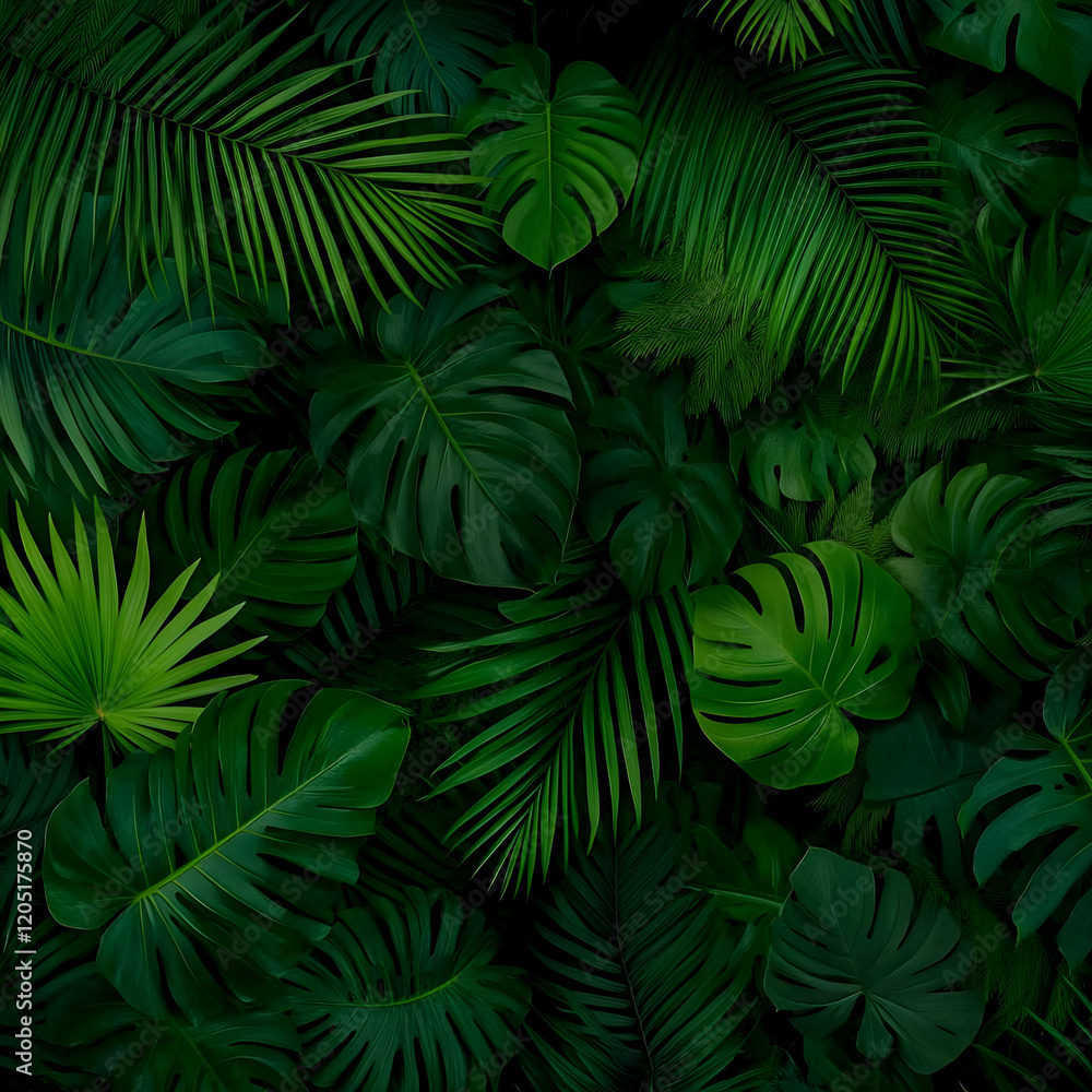 Tropical leaves background creates a lush, exotic, and vibrant atmosphere with its rich foliage. Tropical leaves background creates a lush, exotic, and vibrant atmosphere with its rich foliage.