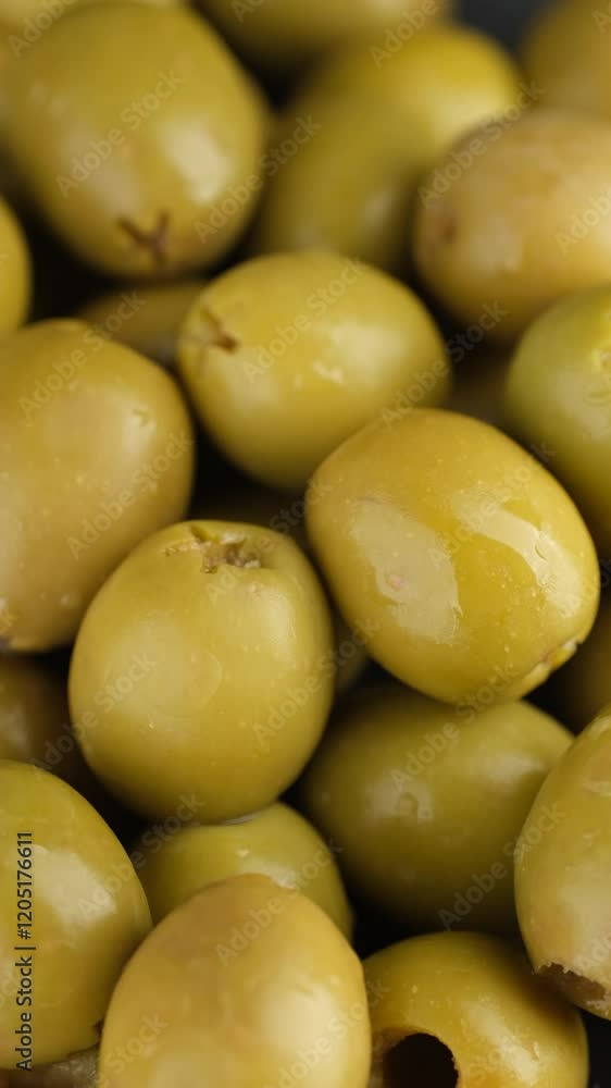 Canned green olives close up, rotation Canned green olives close up, rotation