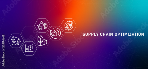 Supply Chain optimization business manufacturing planning strategy management distribution production shipping industry delivering cargo design icon outline set collection