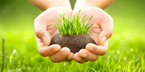 Hands Holding Soil and Gree...