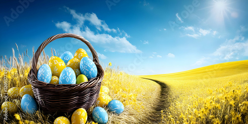 Easter eggs in a basket sit...