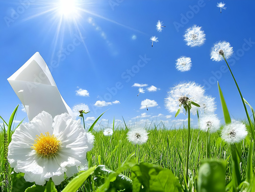 White flower and dandelions...