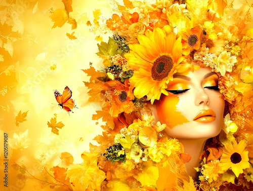 Autumn Beauty Woman with Go...