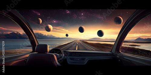 Car Drives on Coastal Road ...