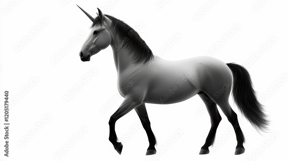Majestic unicorn illustration on a white background, showcasing mythical fantasy creature elegance and magical allure in digital art. Majestic unicorn illustration on a white background, showcasing mythical fantasy creature elegance and magical allure in digital art.
