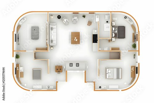 3D Floor Plan Shows a Moder...