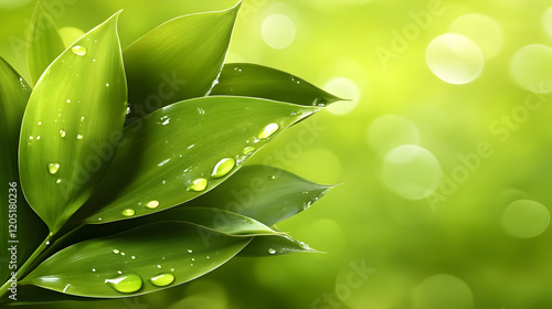 Fresh Green Leaves with Dew...