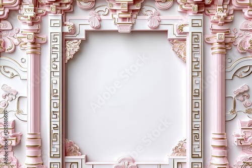 Ornate pink wall frame with intricate designs and floral motifs. photo