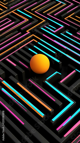 3D Neon Maze with Orange Sp...