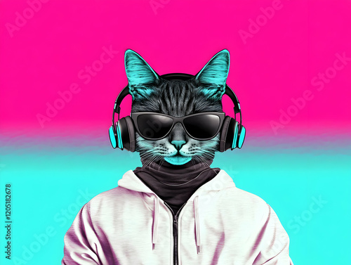 Cool Cat Wears Headphones, ...
